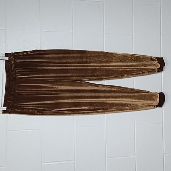 Space 46 Velvet Velour Athleisure Lounge Club Pants Pullon Joggers Brown Large - Picture 1 of 8